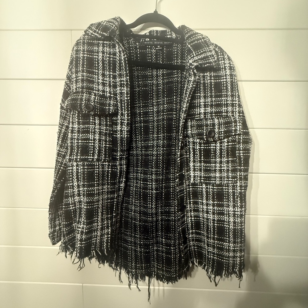 HYFVE Black and White Plaid Pea Coat